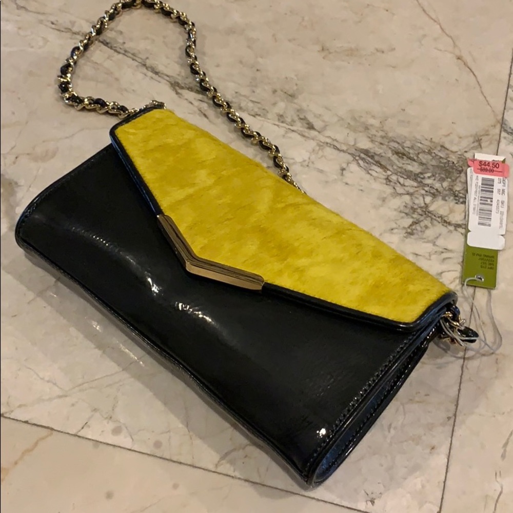 Gianni Bini faux yellow fur & gray chain bag
